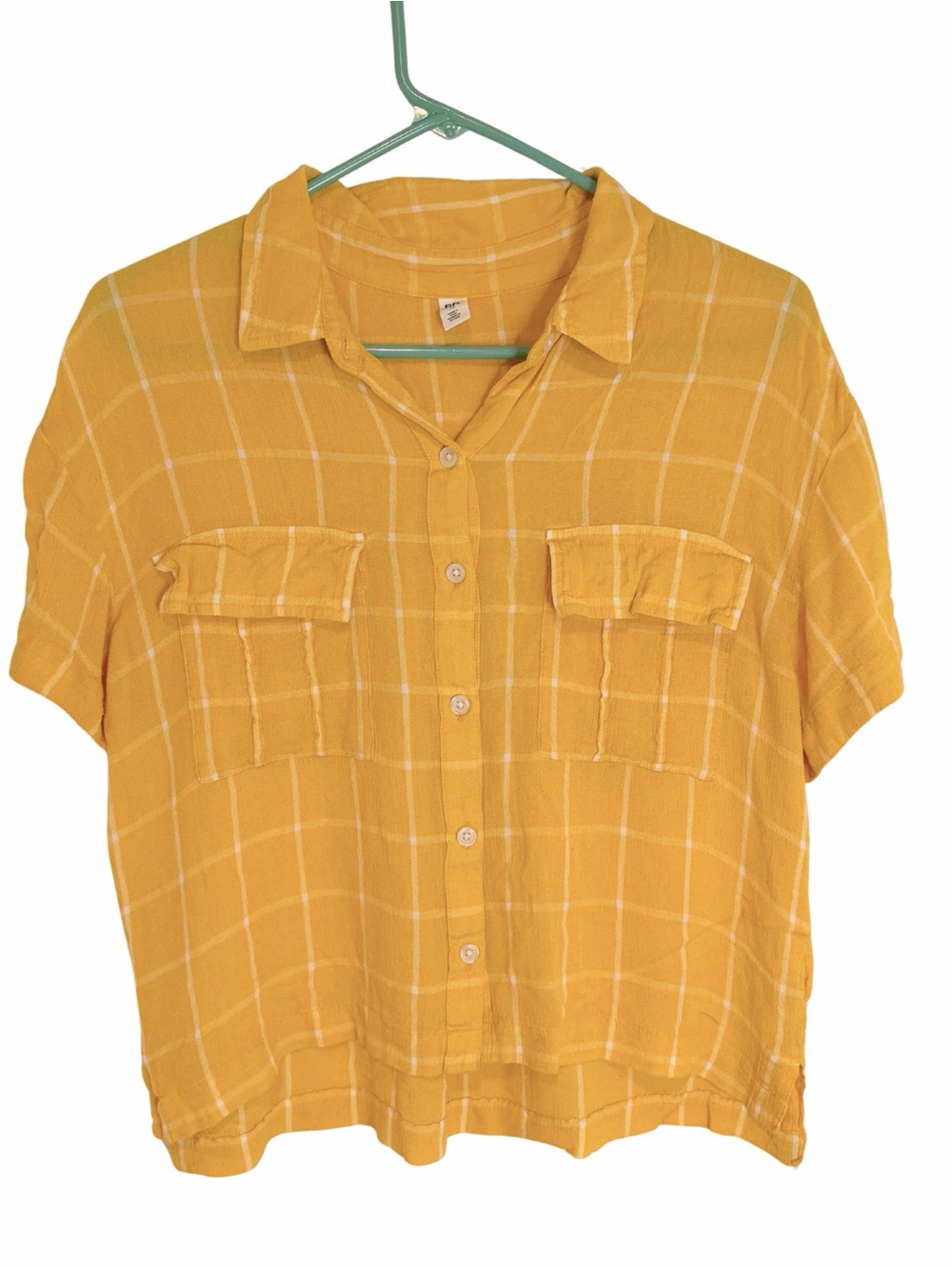 bp. Yellow Plaid Button Down Short Sleeve Short Shirt